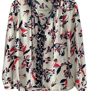 Laundry By Shelli Segal Red and Black Graphic Tie Front Blouse